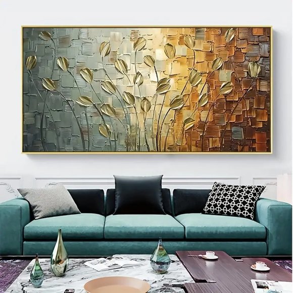 Nordic Abstract Leaves Flowers Painting on Canvas Wall Art Poster NEW - Picture 2 of 5